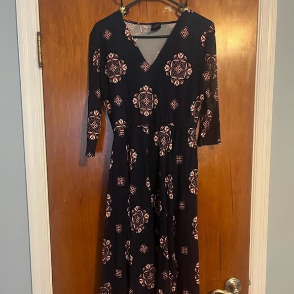 Agnes and Dora Curie Dress Navy Blue with Pink Floral Pattern - Picture 2 of 3